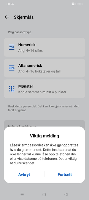 Velg Fortsett