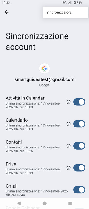 Seleziona Sincronizza ora