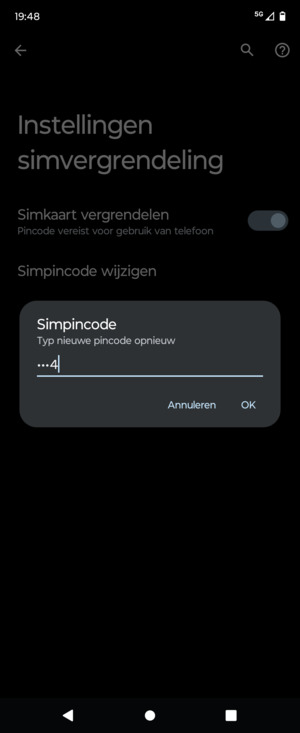 Bevestig uw nieuwe simpincode en selecteer OK
