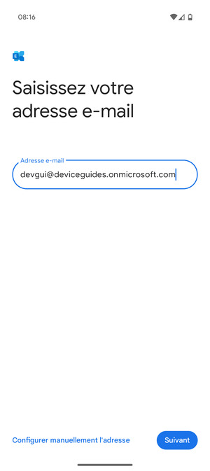 Saisissez votre adresse e-mail et sélectionnez Configurer manuellement l'adresse