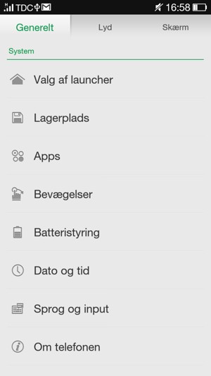 Scroll til og vælg Batteristyring