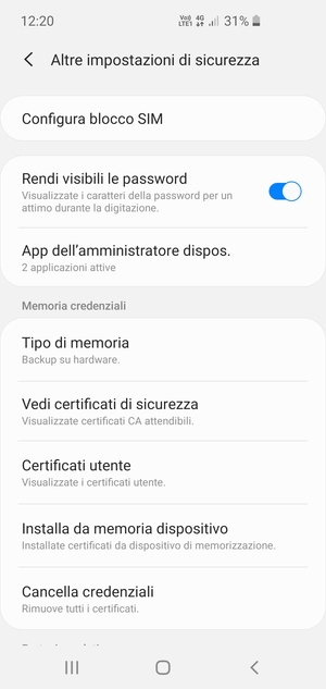 Seleziona Configura blocco SIM