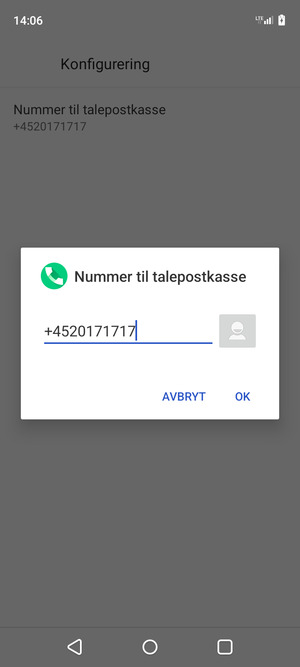 Skriv inn Nummer til talepostkasse og velg OK
