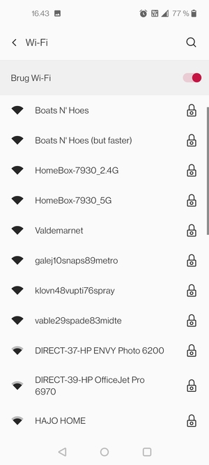 Vælg det trådløse netværk, du ønsker at oprette forbindelse til