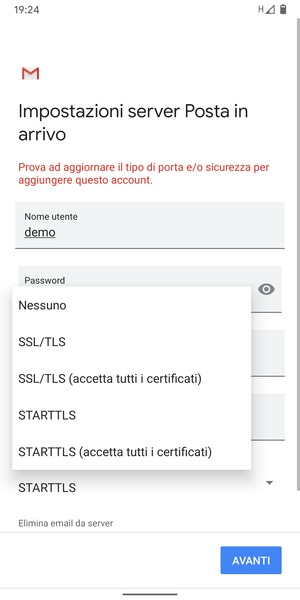 Seleziona Nessuno e AVANTI