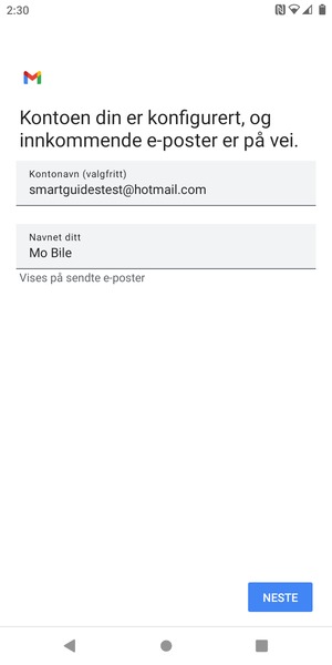 Gi kontoen din et navn, og skriv inn navnet ditt. Velg NESTE