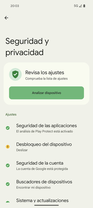 Para activar su bloqueo de pantalla, vaya al menú Seguridad y privacidad y seleccione Desbloqueo del dispositivo