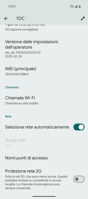 Per modificare la rete, in presenza di problemi, disattiva Seleziona rete automaticamente