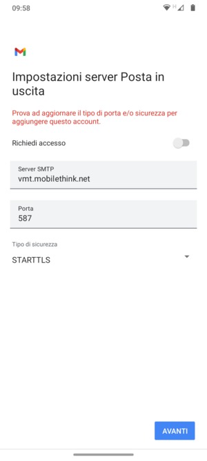 Seleziona Tipo di sicurezza