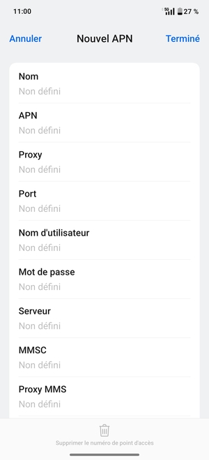 Saisissez les informations Internet