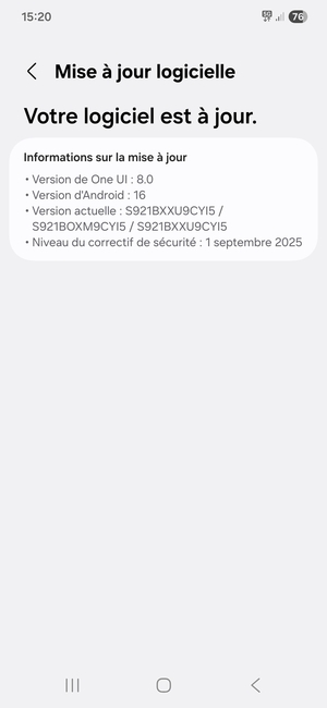 Si votre téléphone est à jour, vous verrez l'écran suivant