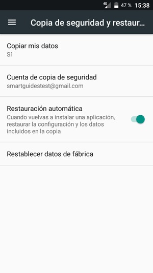 Seleccione Cuenta de copia de seguridad