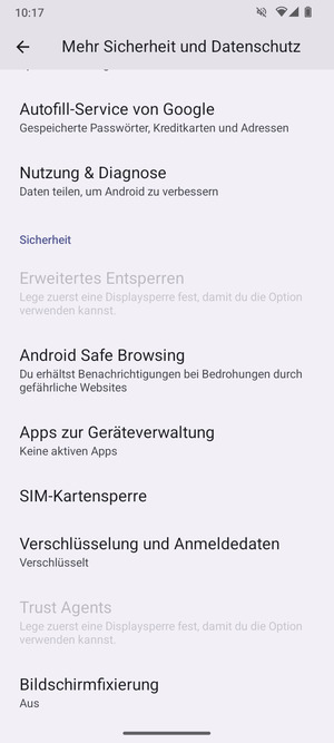 Scrollen Sie und wählen Sie SIM-Kartensperre