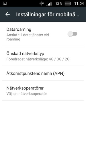 För att byta nätverk om nätverksproblem uppstår, välj Nätverksoperatörer