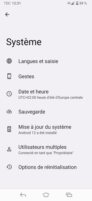Sélectionnez Mise à jour du système
