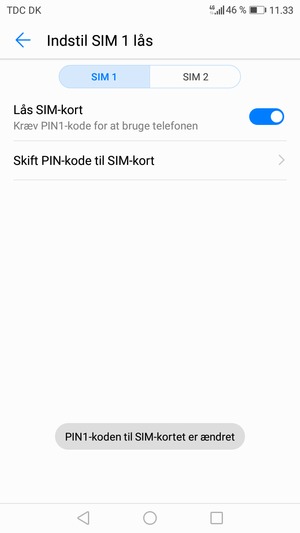 Din PIN-kode til SIM-kort er nu ændret