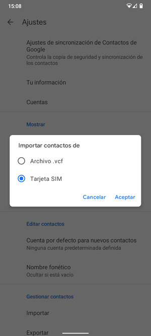 Seleccione la tarjeta SIM y seleccione Aceptar