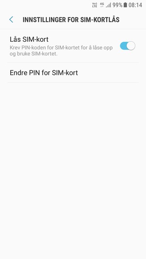 Velg Endre PIN for SIM-kort