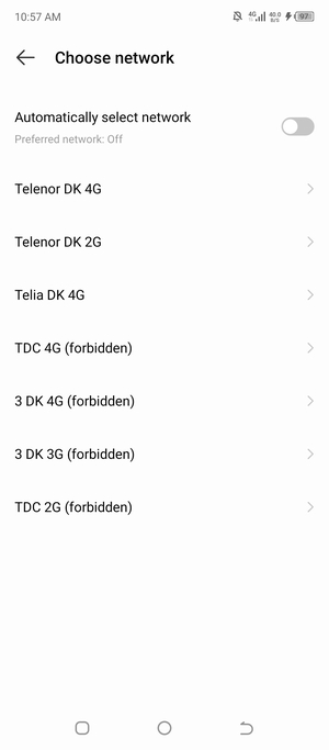 Select a network operator from the list