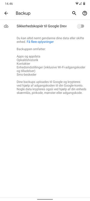 Aktiver Sikkerhedskopiér til Google Drev