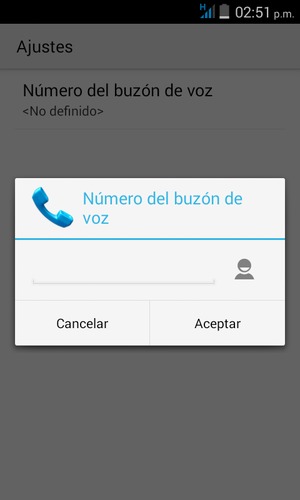 Introduzca el Número del buzón de voz y seleccione Aceptar