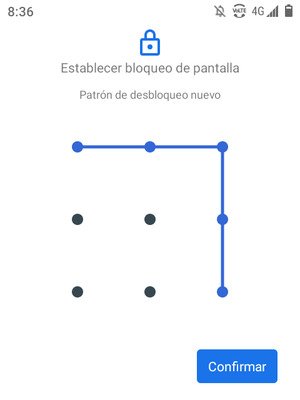 Dibuje de nuevo el patrón de desbloqueo y seleccione Confirmar
