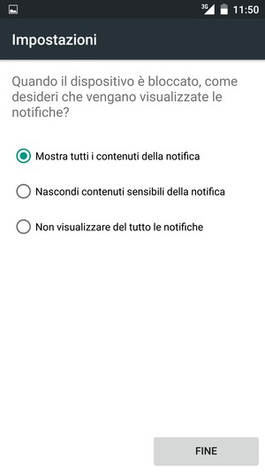 Seleziona la tua opzione preferita e poi FINE
