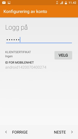 Skriv inn passord og velg NESTE