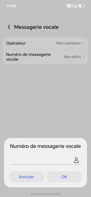 Saisissez le Numéro de messagerie vocale et sélectionnez OK