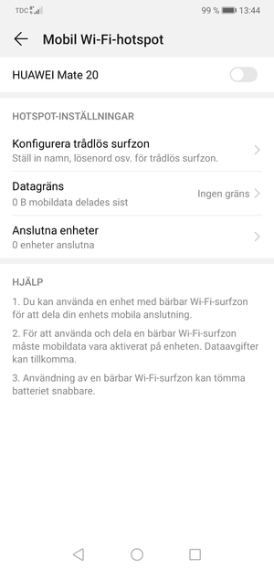 Välj Konfigurera trådlös surfzon