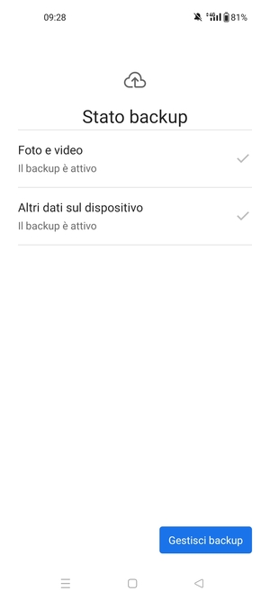 Seleziona Gestisci backup