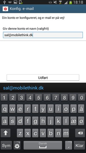Giv din konto et navn og vælg Udført