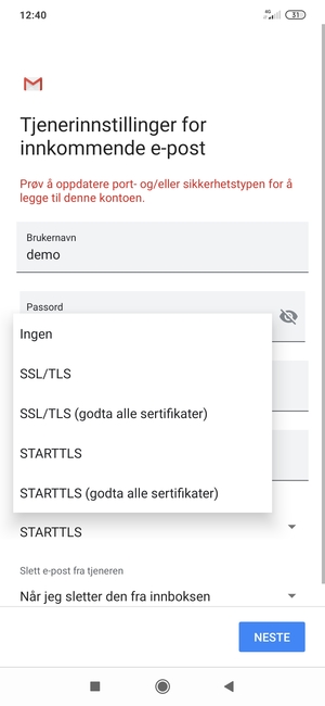 Velg Ingen og velg NESTE