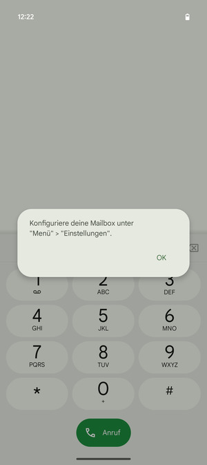 Falls Ihre Voicemail nicht eingerichtet ist, wählen Sie OK