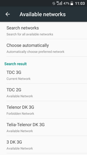 Select a network operator from the list