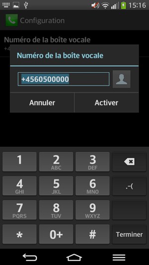 Saisissez le Numéro de la boîte vocale et sélectionnez Activer