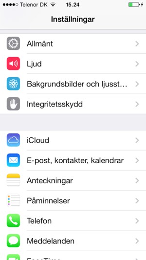 Scrolla till och välj E-post, kontakter, kalendrar