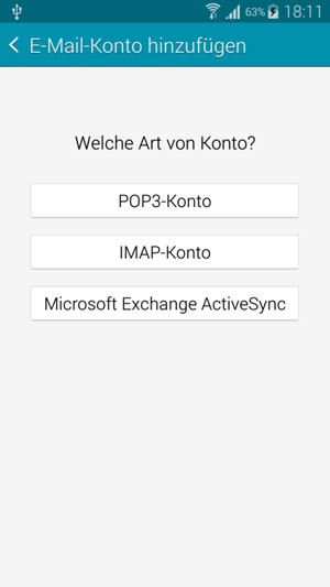 Wählen Sie POP3-Konto oder IMAP-Konto