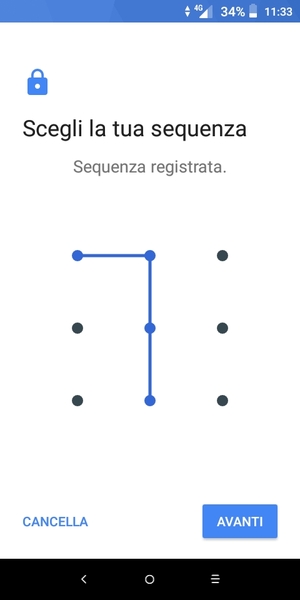 Disegna una sequenza di sblocco e seleziona AVANTI