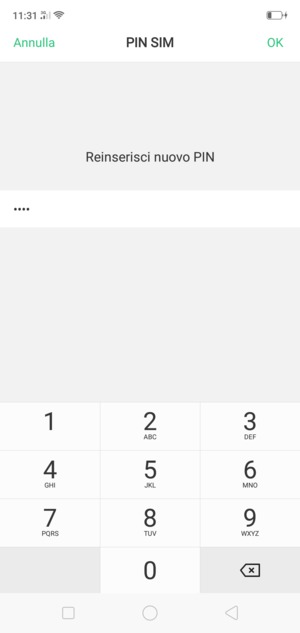 Conferma il nuovo SIM PIN e seleziona OK