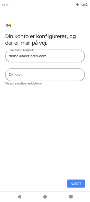 Giv din konto et navn og indtast dit navn. Vælg NÆSTE