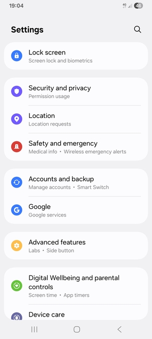 Scroll to and select Accounts and backup
