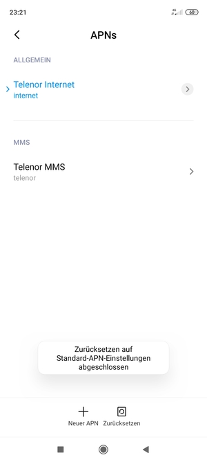 Ihr Handy wird auf Standard-Einstellungen für Internet und MMS zurückgestellt