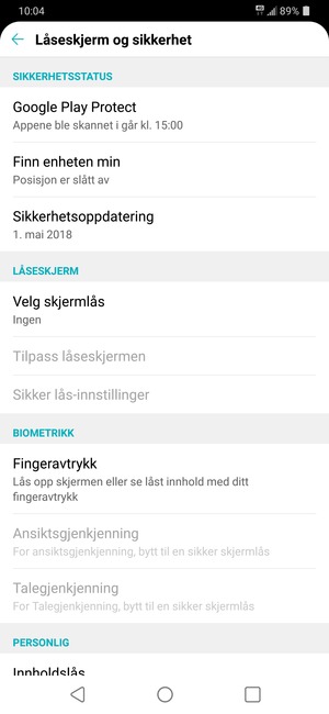 Velg Velg skjermlås