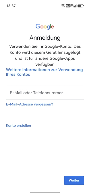 Geben Sie Ihre Gmail Adresse ein und wählen Sie Weiter