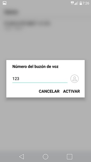Introduzca el Número del buzón de voz y seleccione ACTIVAR
