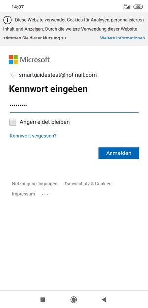 Geben Sie Ihre Hotmail Passwort ein und wählen Sie Anmelden