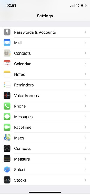 Scroll to and select Passwords & Accounts