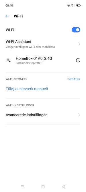 Du er nu tilsluttet Wi-Fi netværket