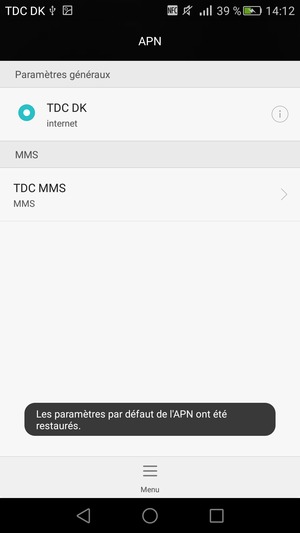 Votre téléphone va être réinitialisé avec les paramètres Internet et MMS par défaut